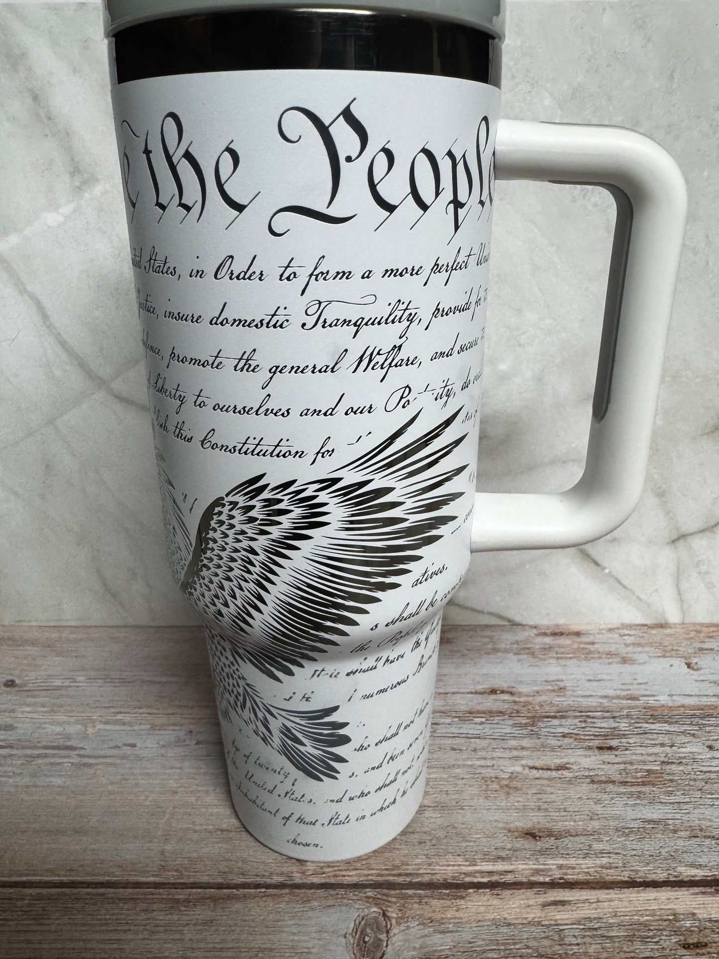 40 oz Patriotic Freedom Tumbler – U.S. Constitution & American Flag | Stainless Steel with Handle | Dishwasher Safe
