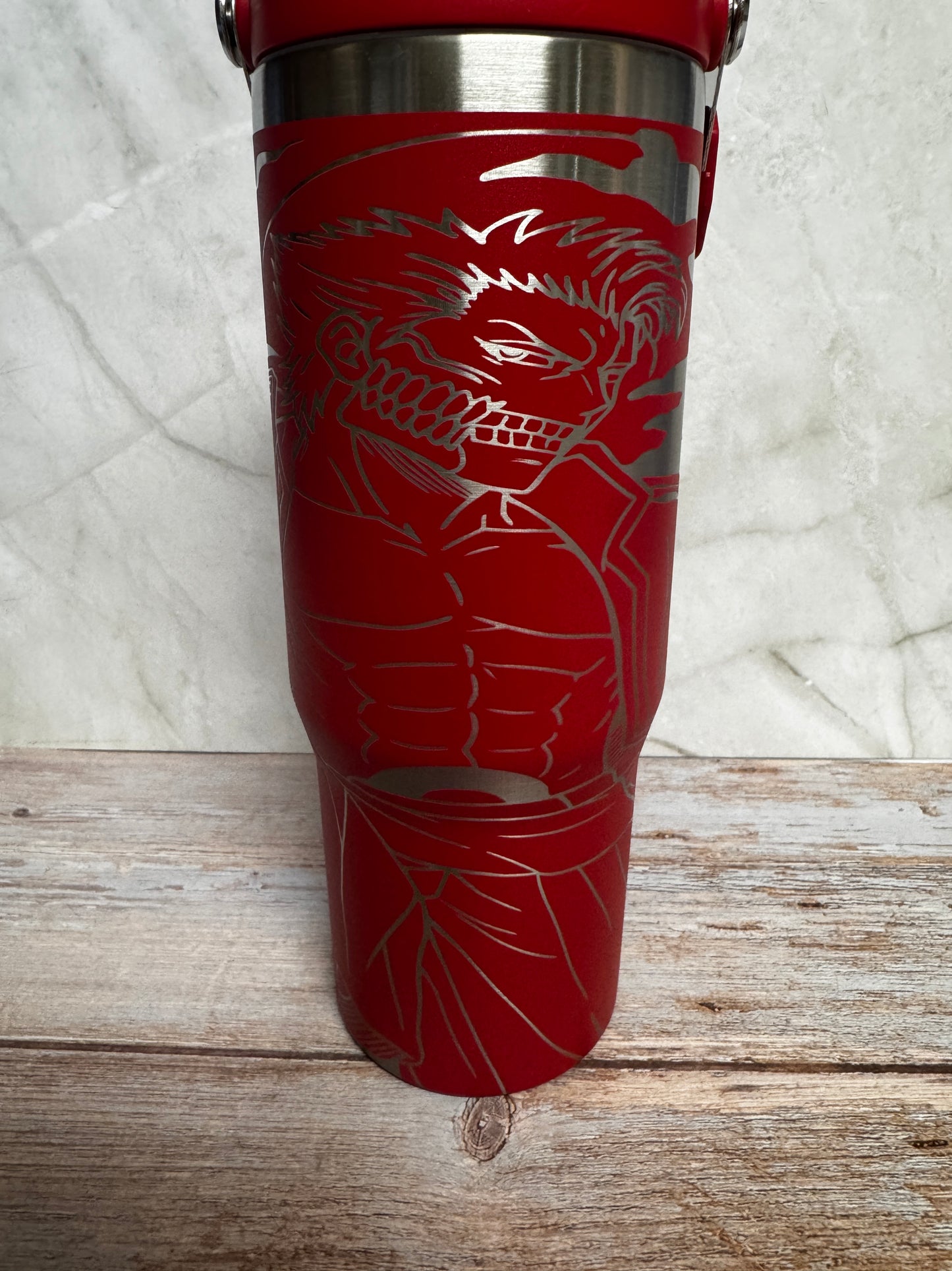 30 oz Kenpachi Zaraki Anime Tumbler – Red Stainless Steel | Laser Engraved | Bleach-Inspired Drinkware