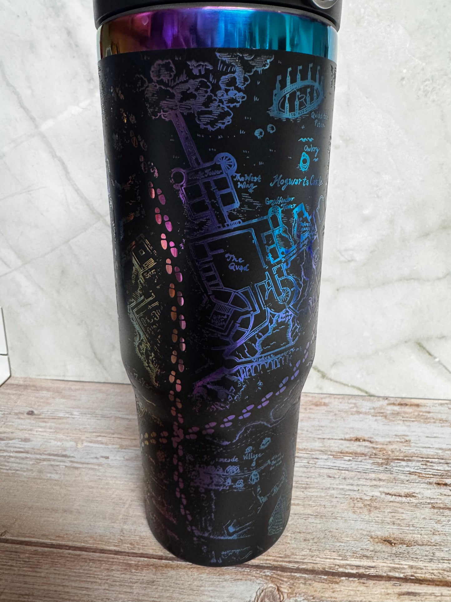 Magic Map 30oz Stainless Steel Tumbler – Laser Engraved, Holographic Detail
