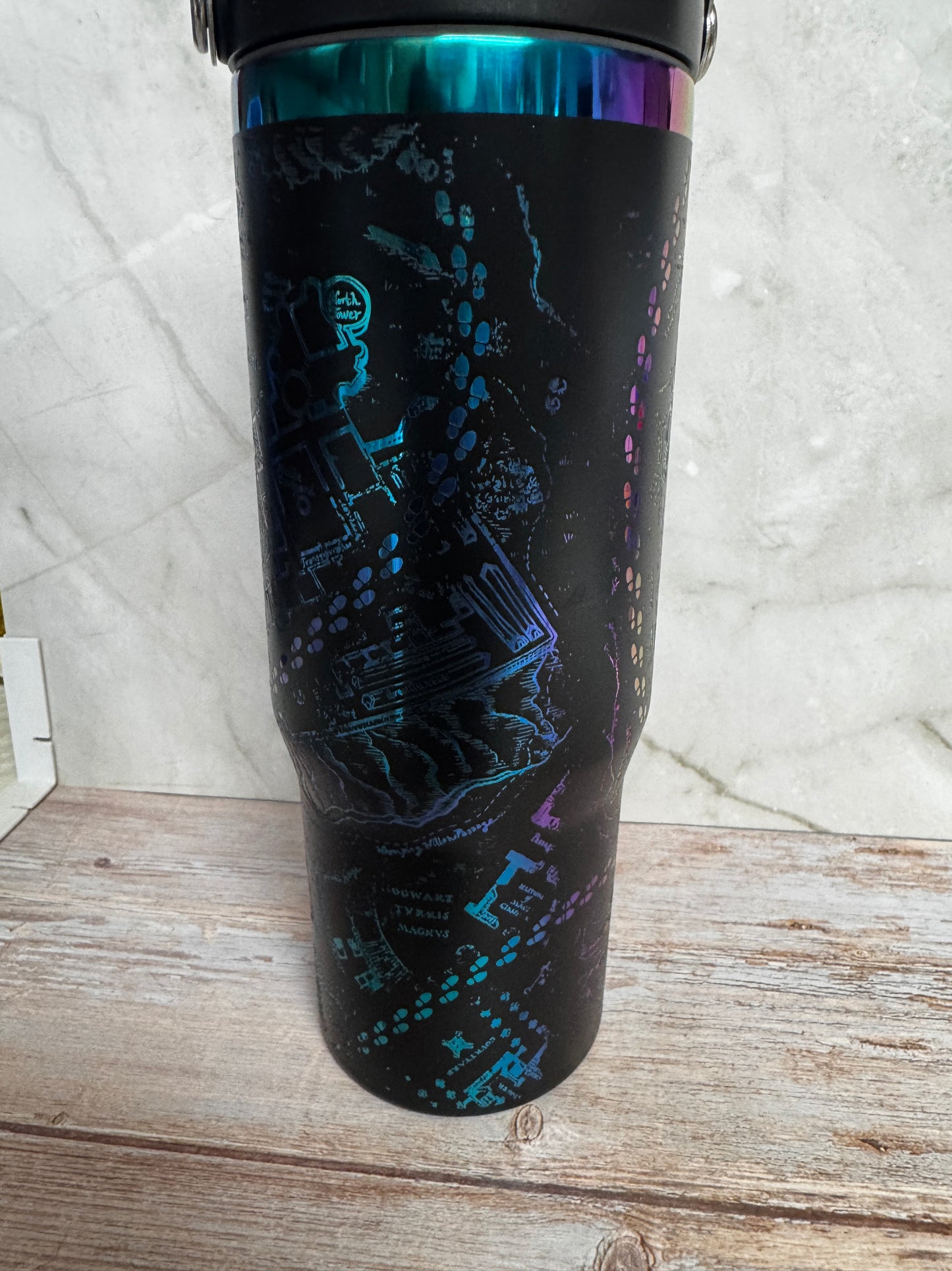 Magic Map 30oz Stainless Steel Tumbler – Laser Engraved, Holographic Detail