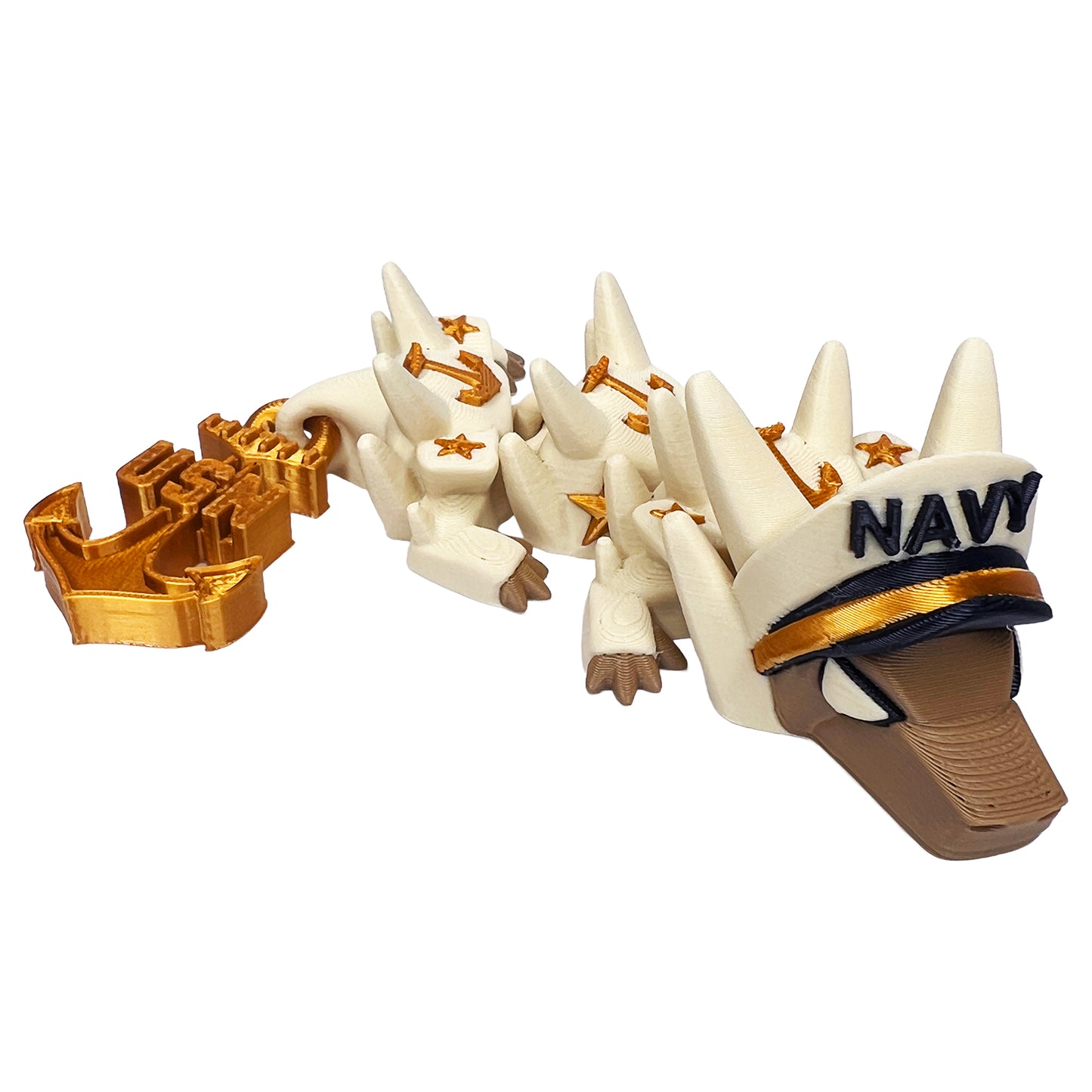Navy Dragon – 3D Printed Articulated Military Fantasy Toy, Naval-Themed Poseable Creature with Cap & Anchors