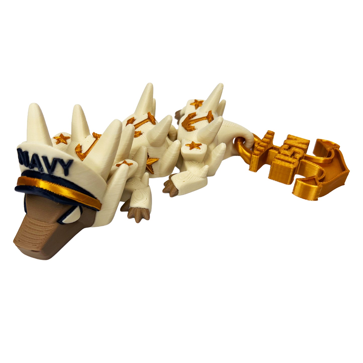 Navy Dragon – 3D Printed Articulated Military Fantasy Toy, Naval-Themed Poseable Creature with Cap & Anchors